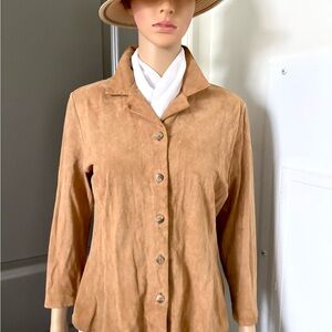 Suede vintage Vakko Sport brown Tan Women's Blazer shirt genuine leather used